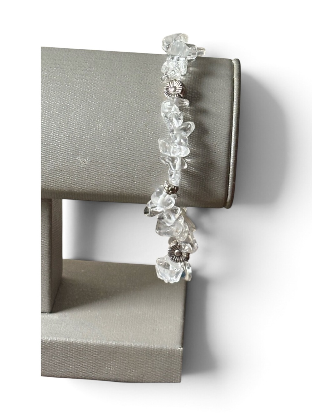 Clear Crystal Quartz Chip Stretch Bracelet with Silver Accent